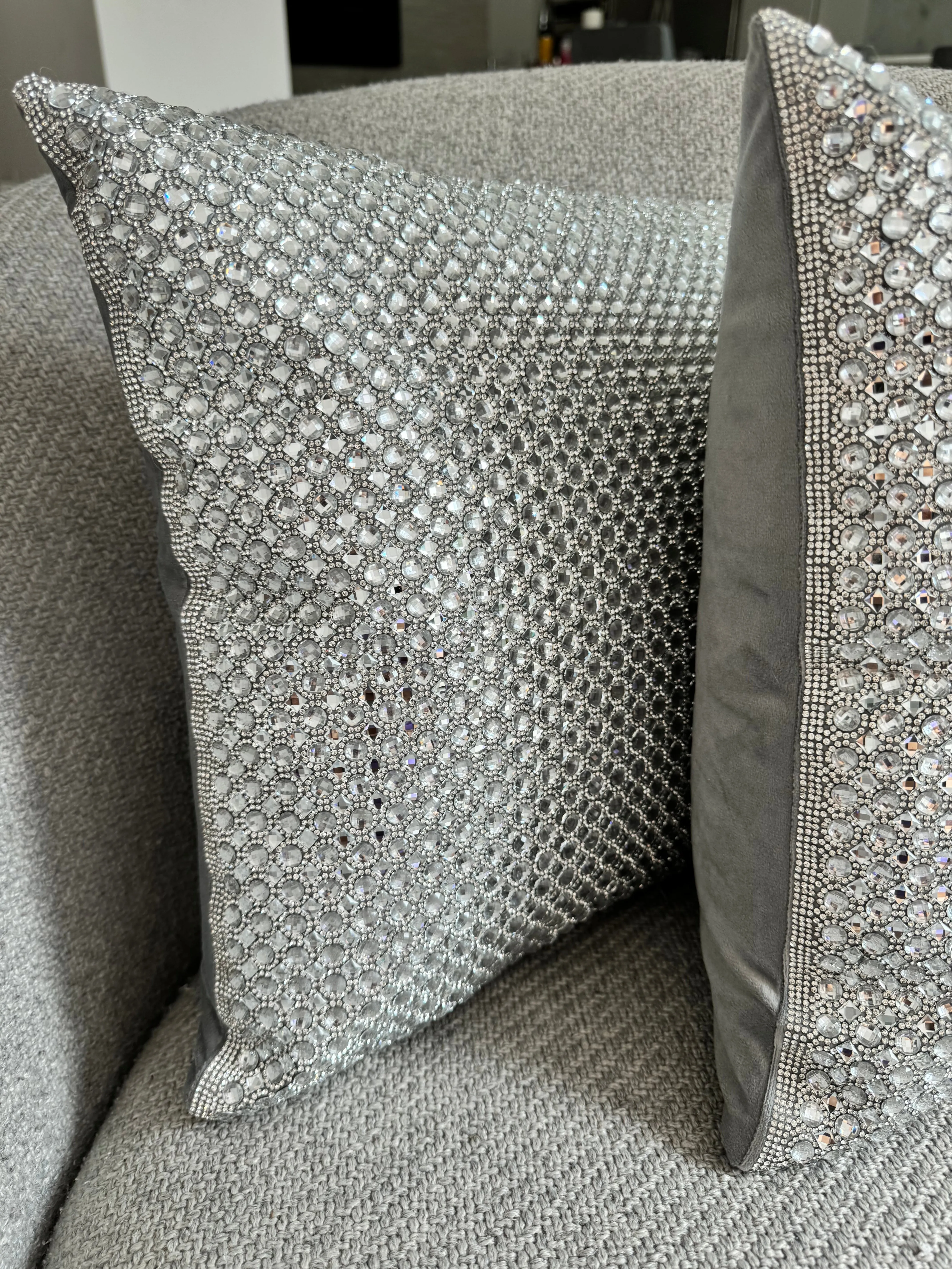 Sparkles Home Rhinestone 16x16 Montaigne Jeweled Gray Crystal Crystals Sparkle Silver Bling Luxury Decorative Decor Pillow