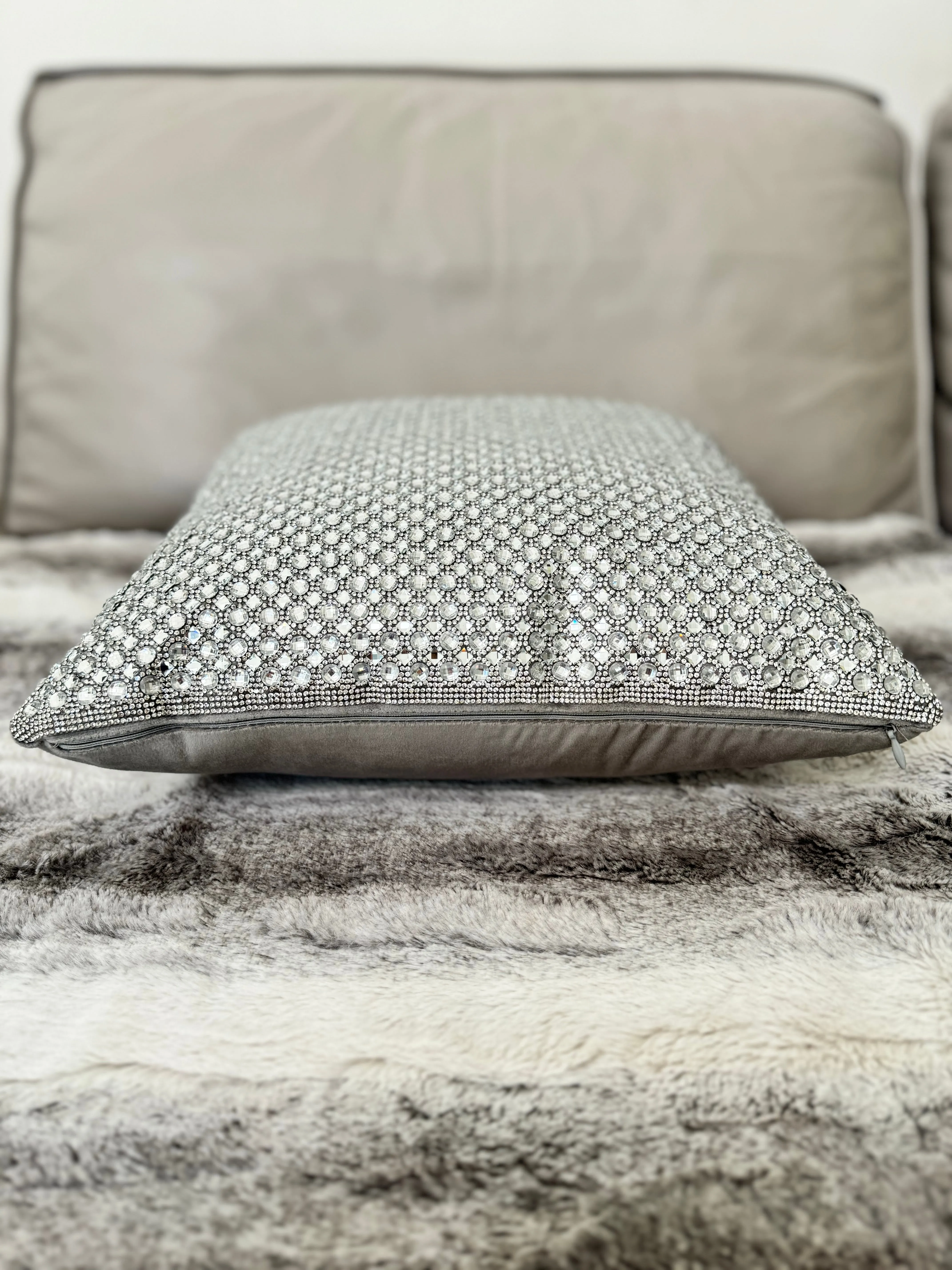 Sparkles Home Rhinestone 16x16 Montaigne Jeweled Gray Crystal Crystals Sparkle Silver Bling Luxury Decorative Decor Pillow