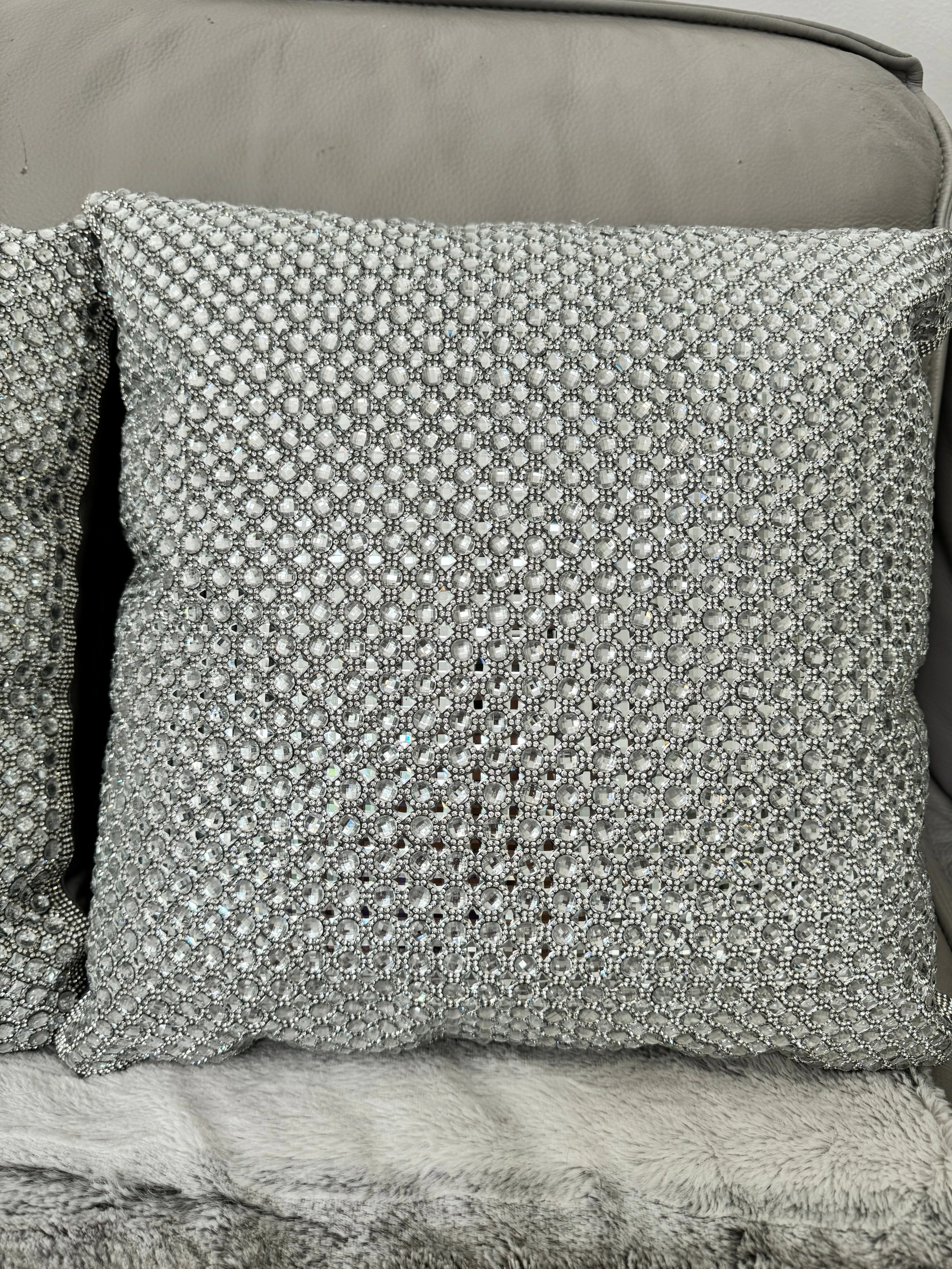 Sparkles Home Rhinestone 16x16 Montaigne Jeweled Gray Crystal Crystals Sparkle Silver Bling Luxury Decorative Decor Pillow