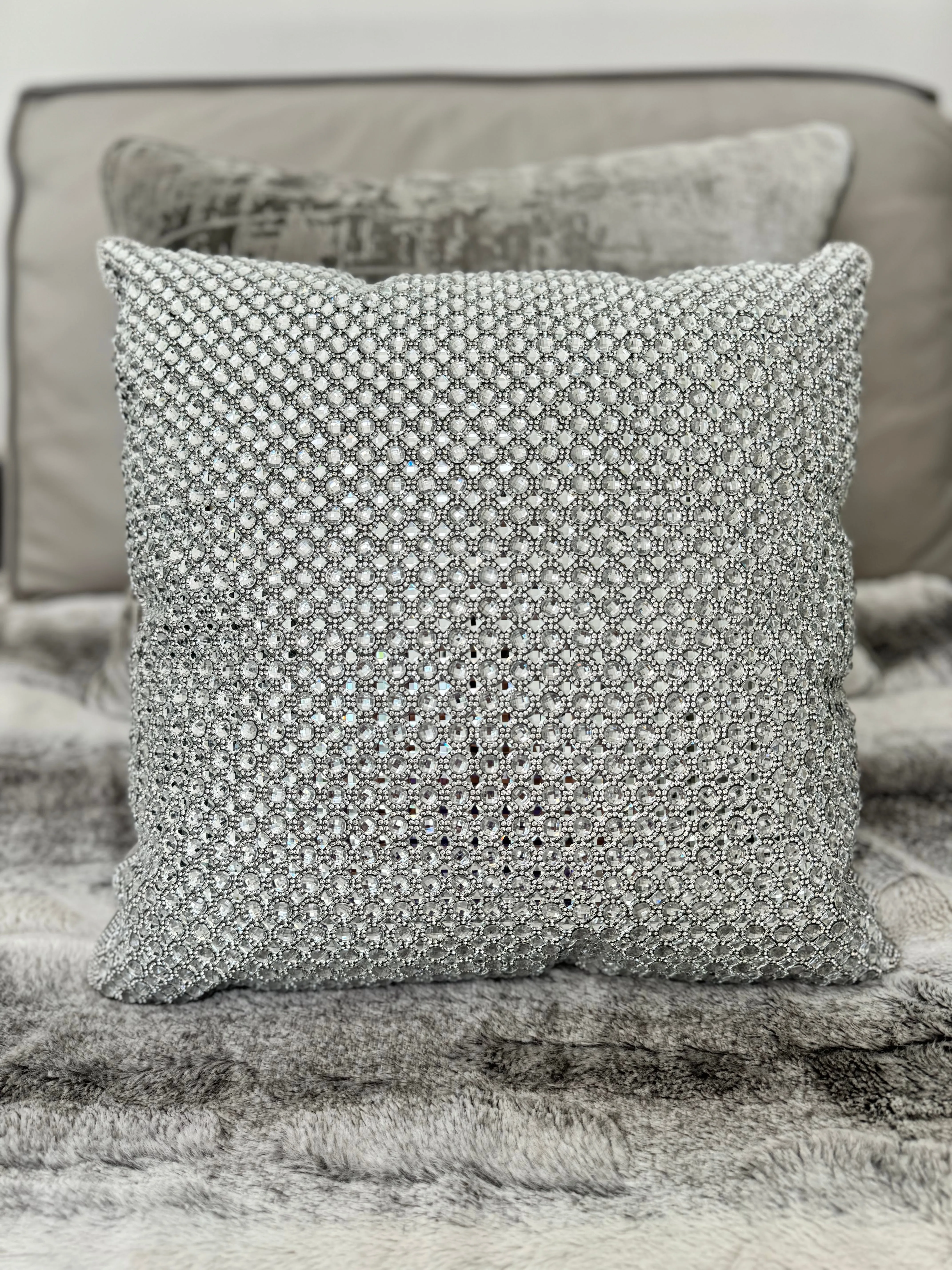 Sparkles Home Rhinestone 16x16 Montaigne Jeweled Gray Crystal Crystals Sparkle Silver Bling Luxury Decorative Decor Pillow