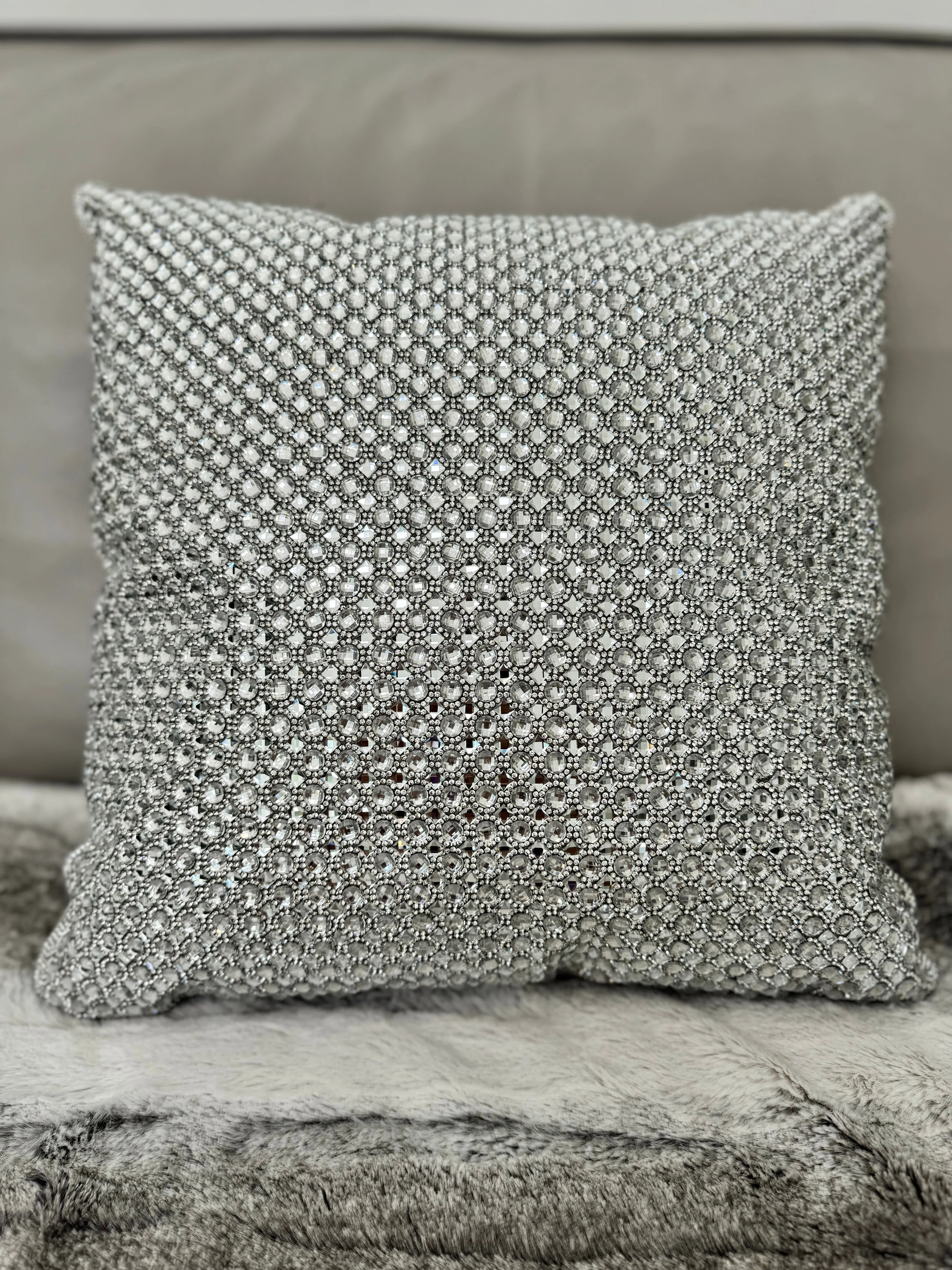 Sparkles Home Rhinestone 16x16 Montaigne Jeweled Gray Crystal Crystals Sparkle Silver Bling Luxury Decorative Decor Pillow