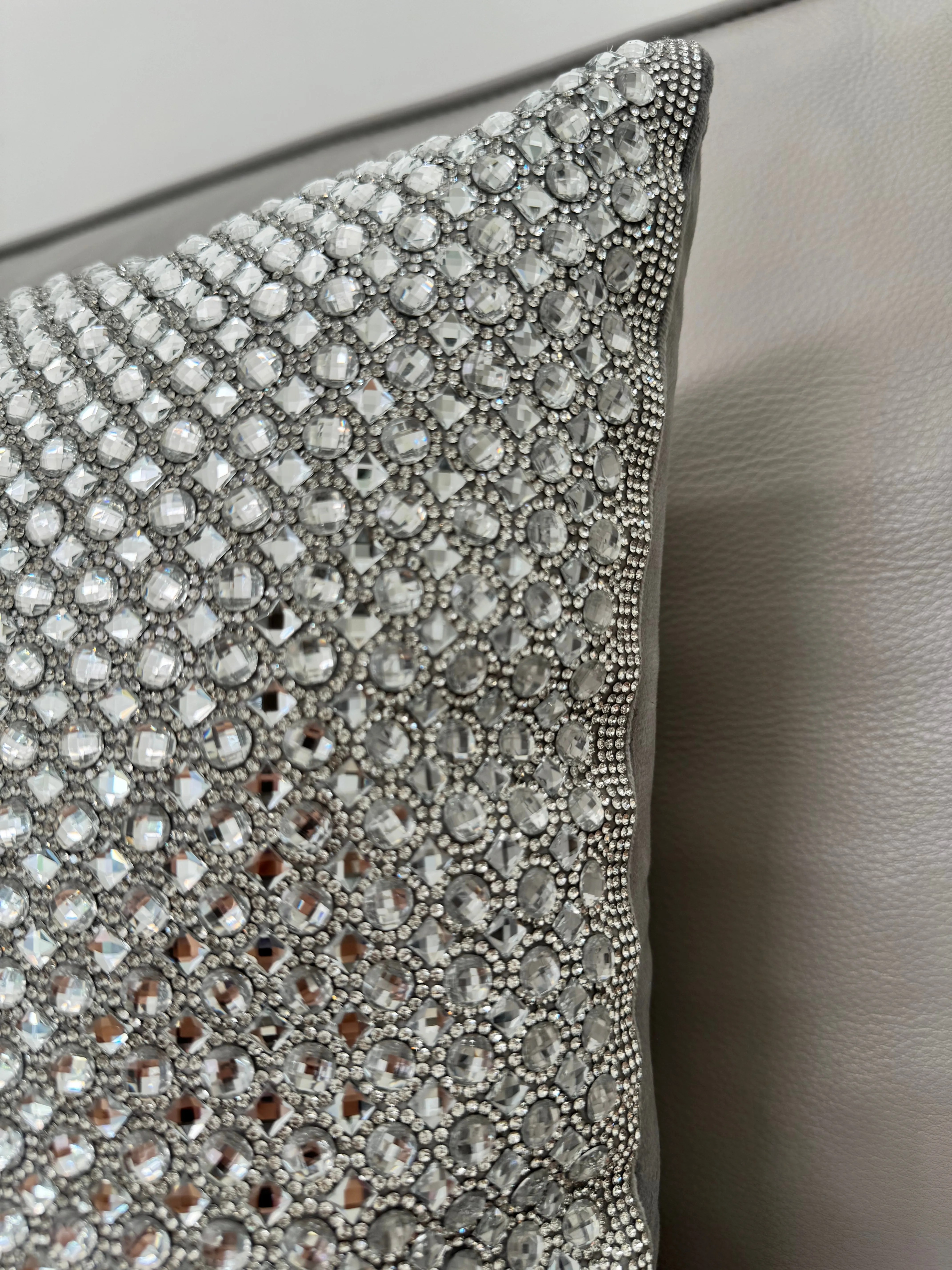 Sparkles Home Rhinestone 16x16 Montaigne Jeweled Gray Crystal Crystals Sparkle Silver Bling Luxury Decorative Decor Pillow