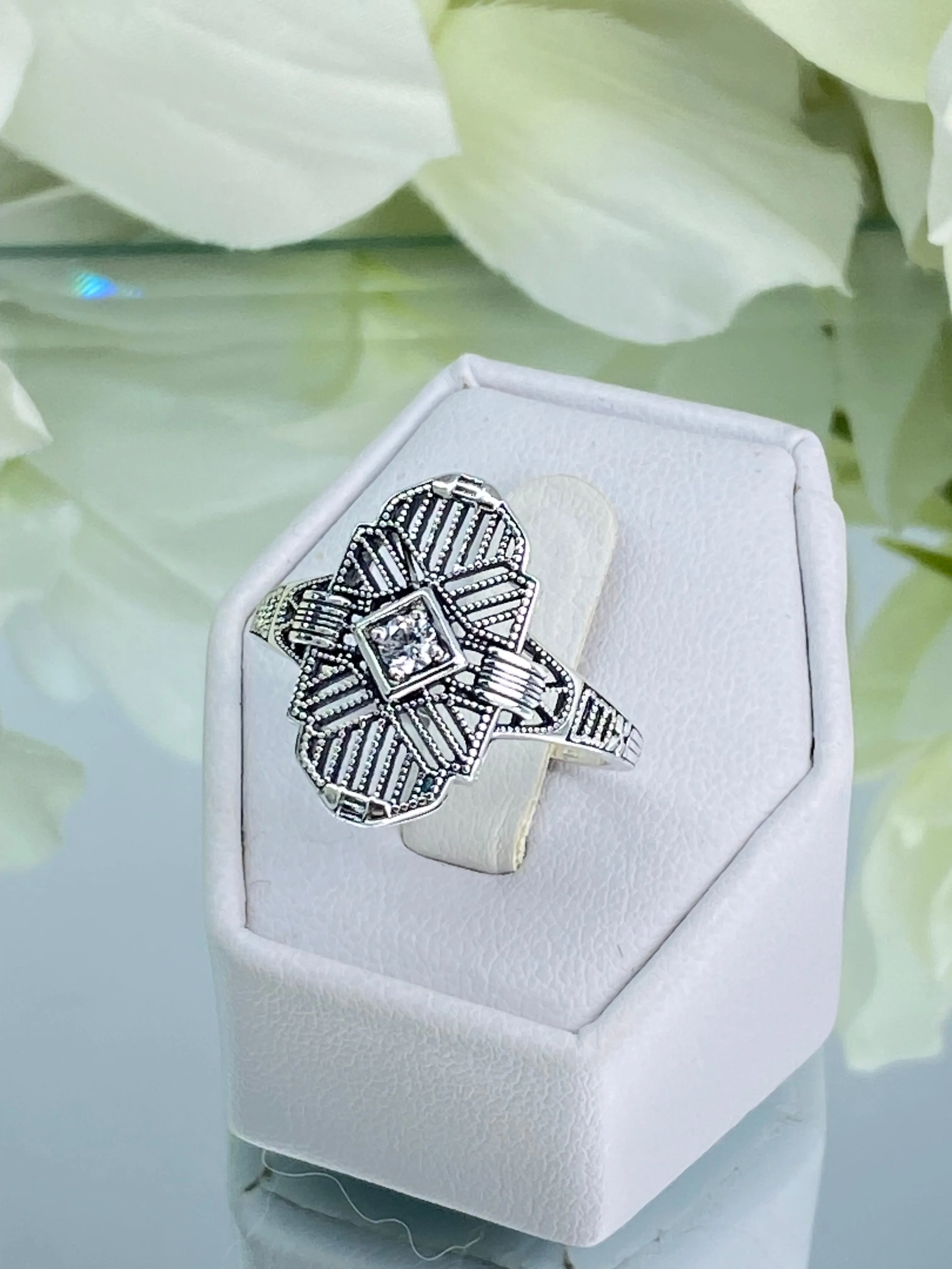 Sparkling White CZ Ring, Size 6 Tuxedo Ring, Geometric Art Deco Jewelry #D589 - Ready to Ship