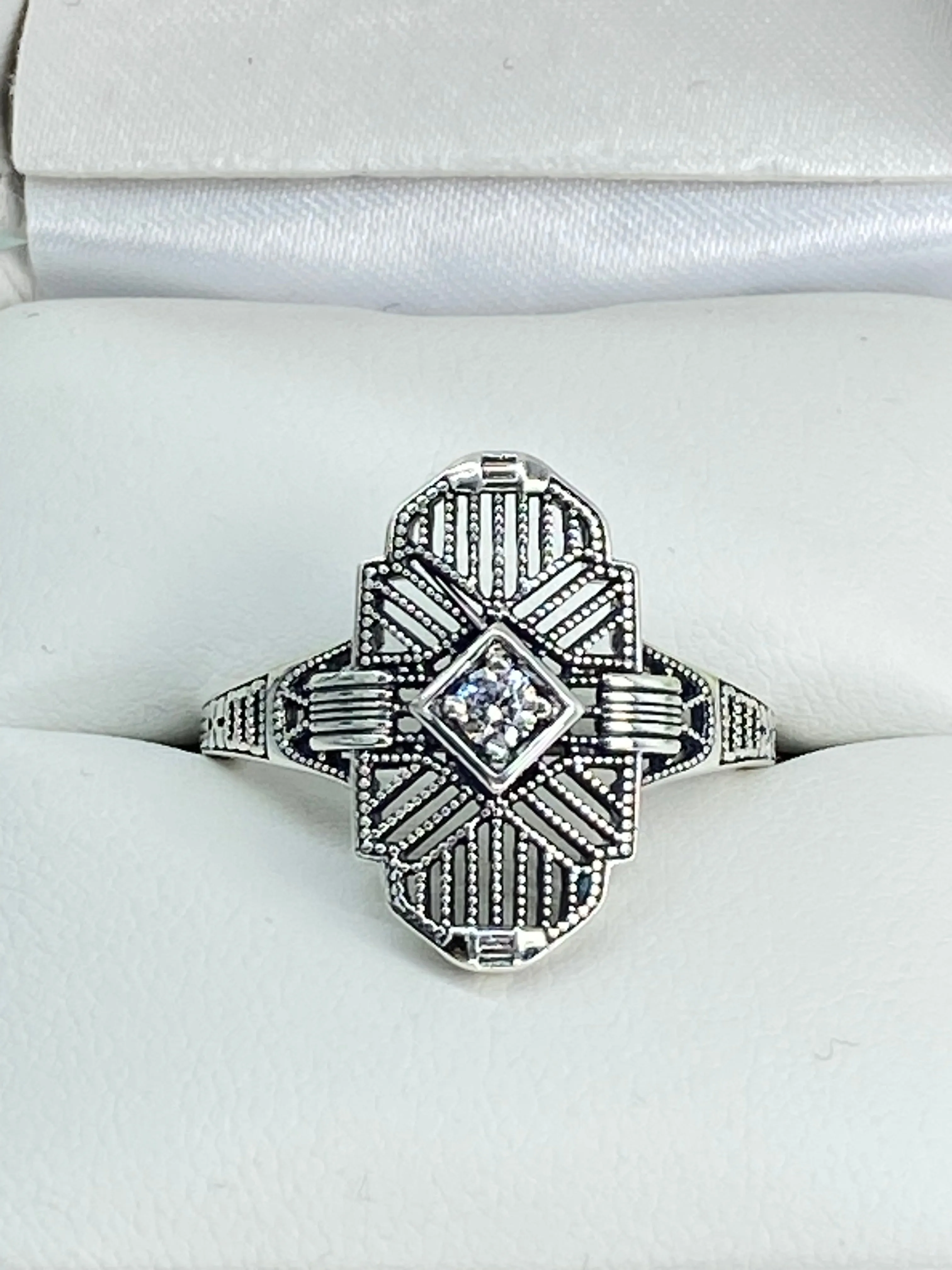 Sparkling White CZ Ring, Size 6 Tuxedo Ring, Geometric Art Deco Jewelry #D589 - Ready to Ship