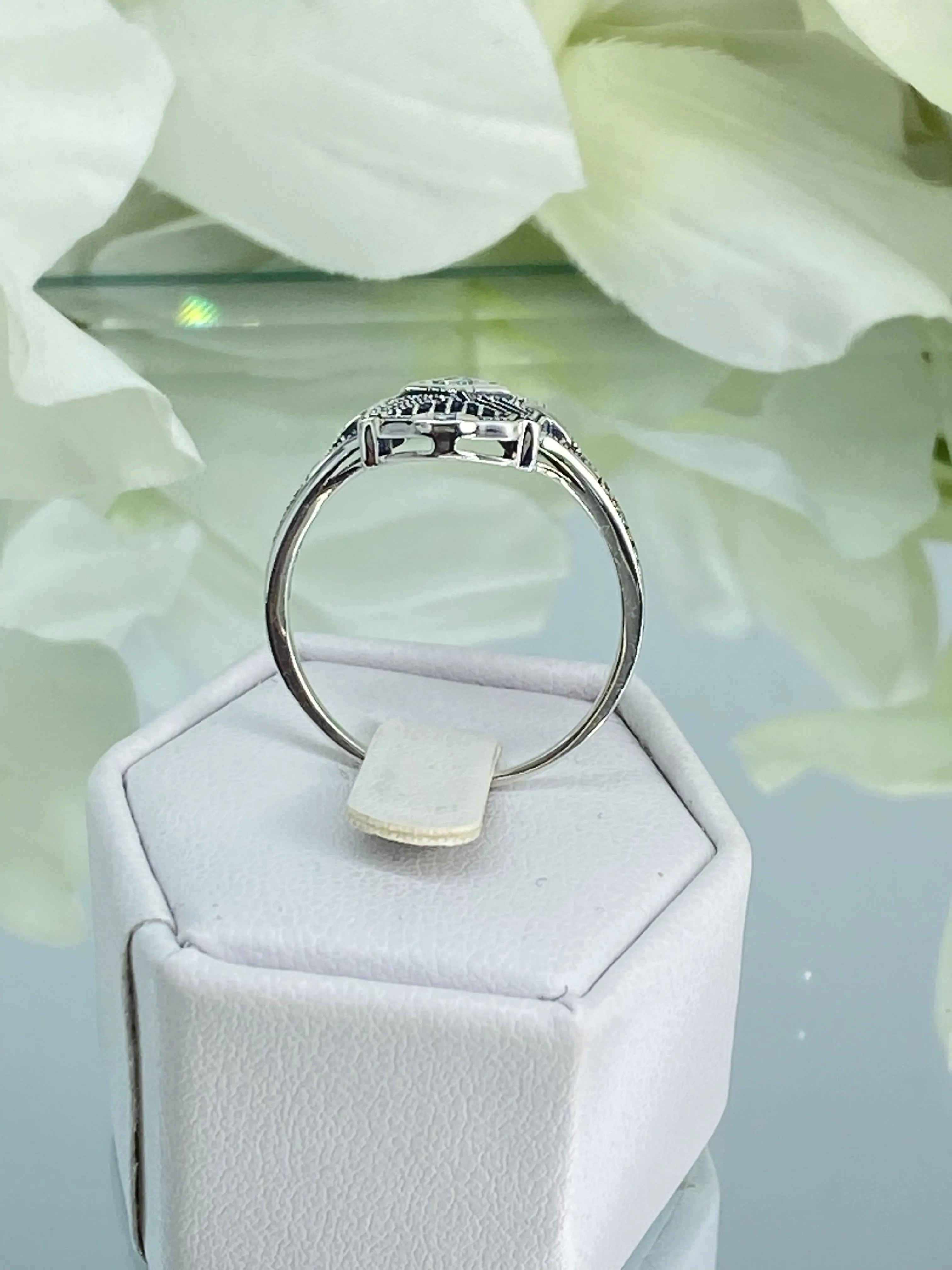 Sparkling White CZ Ring, Size 8 Tuxedo Ring, Geometric Art Deco Jewelry #D589 - Ready to Ship