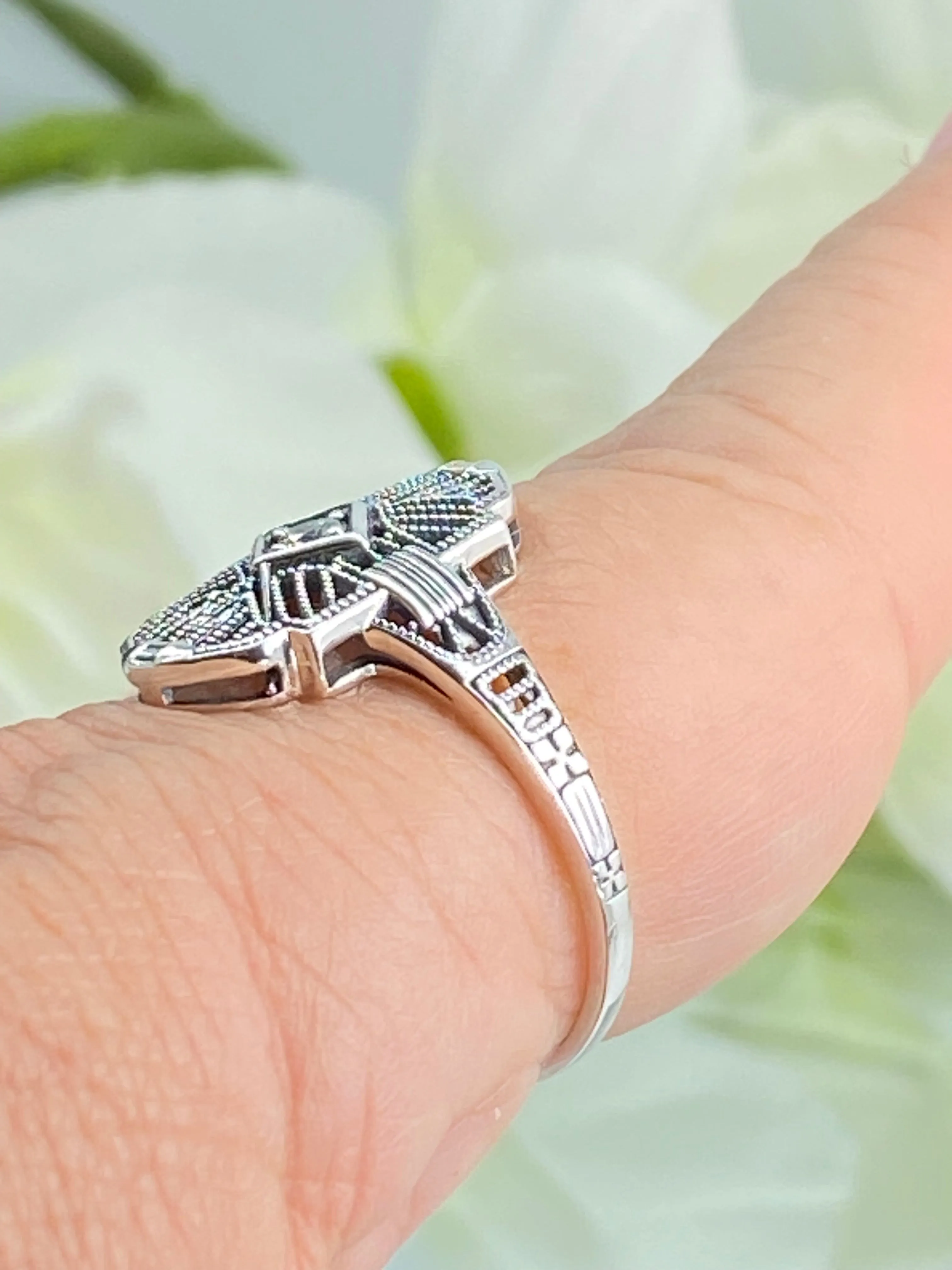Sparkling White CZ Ring, Size 8 Tuxedo Ring, Geometric Art Deco Jewelry #D589 - Ready to Ship