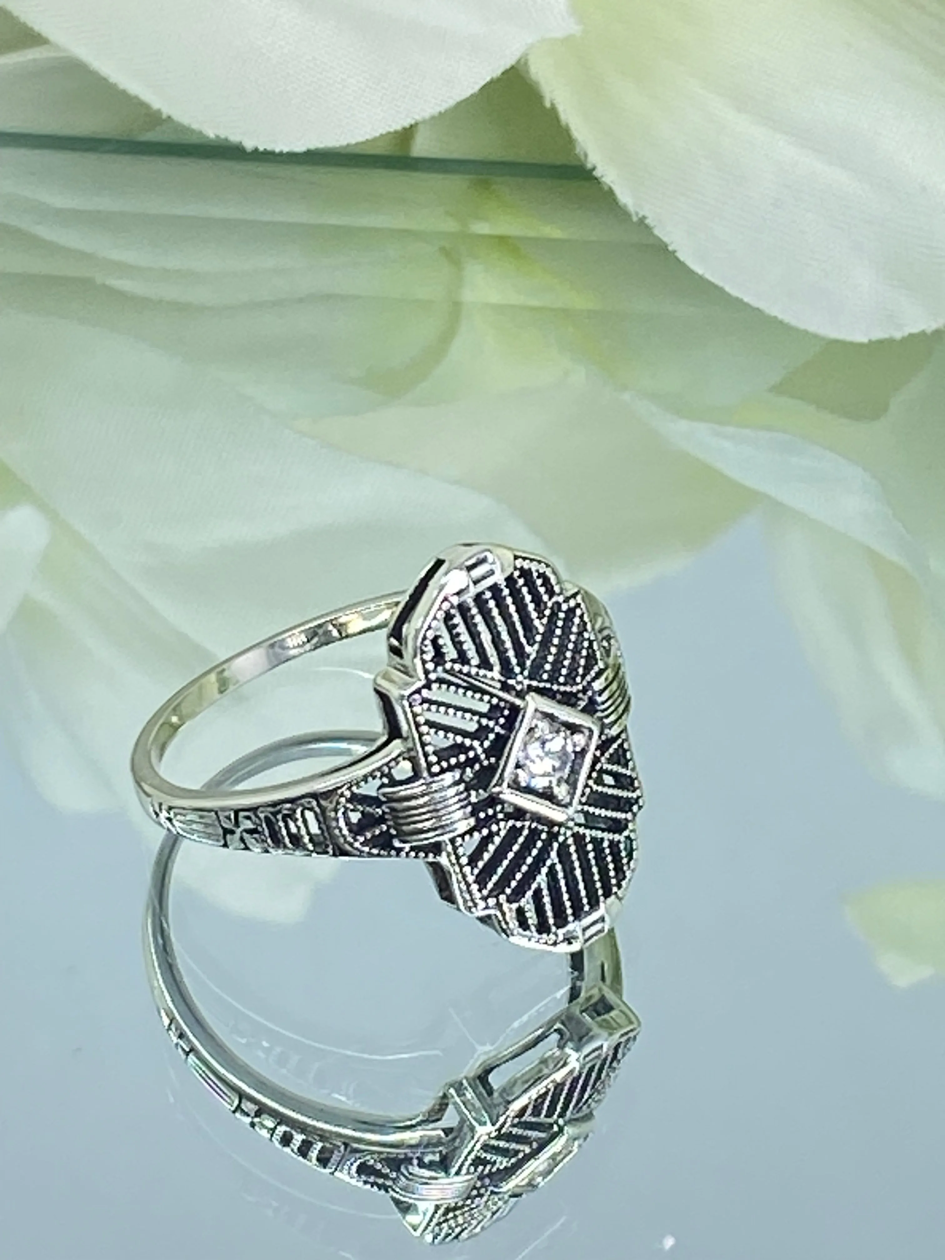 Sparkling White CZ Ring, Size 8 Tuxedo Ring, Geometric Art Deco Jewelry #D589 - Ready to Ship