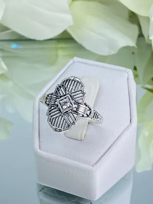 Sparkling White CZ Ring, Size 8 Tuxedo Ring, Geometric Art Deco Jewelry #D589 - Ready to Ship