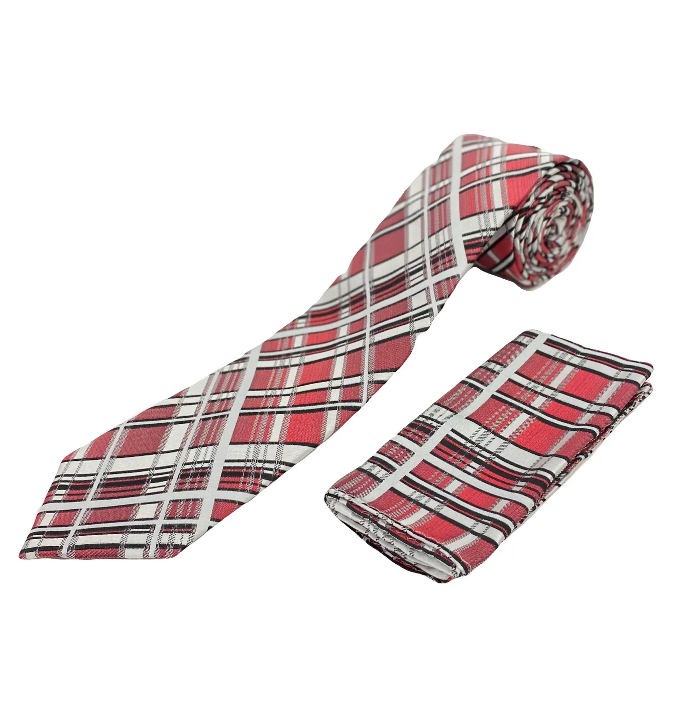 Stacy Adams Tie and Handkerchief - Maroon Plaid T68