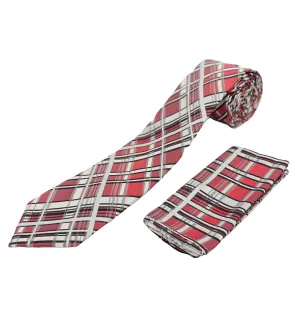 Stacy Adams Tie and Handkerchief - Maroon Plaid T68