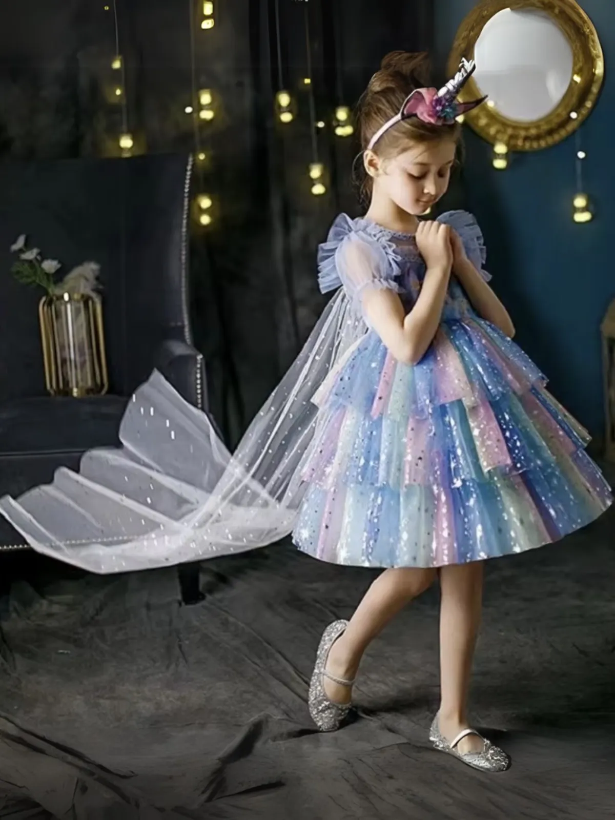 Starry Tiered Sparkle Tulle Dress