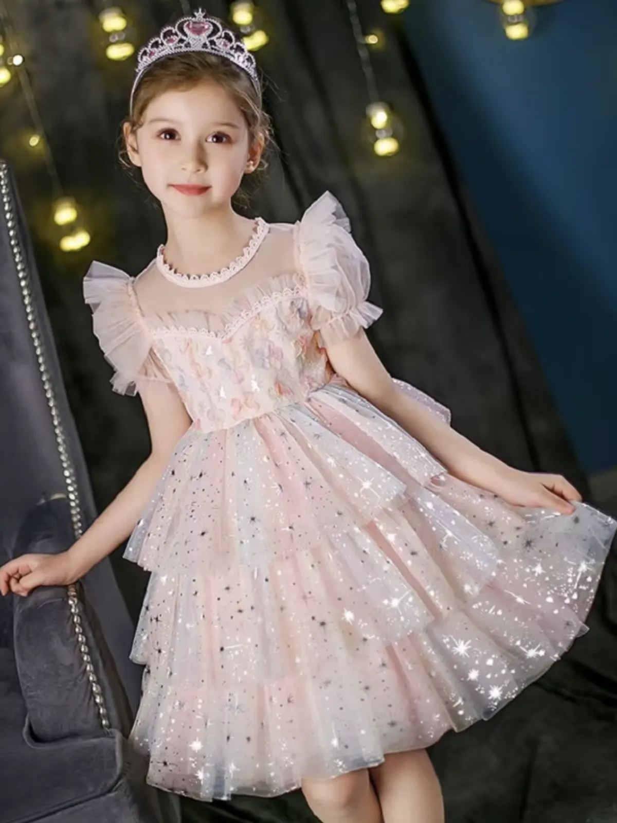 Starry Tiered Sparkle Tulle Dress