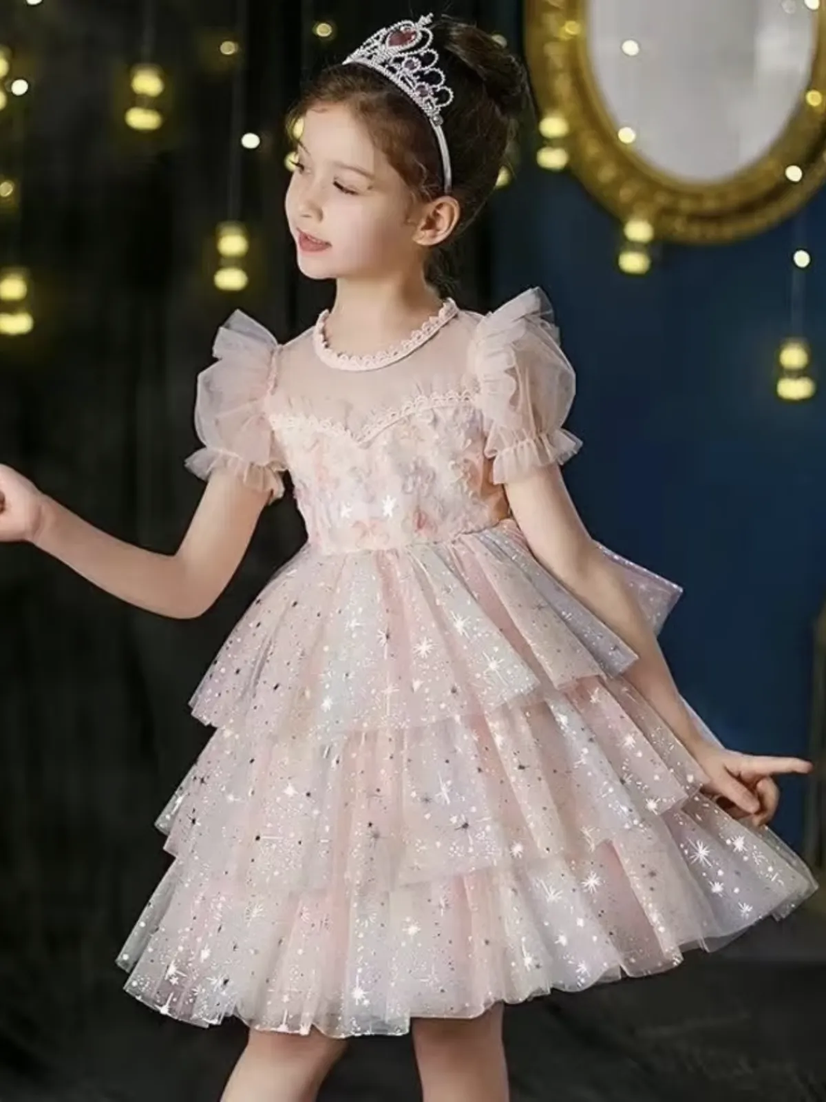 Starry Tiered Sparkle Tulle Dress