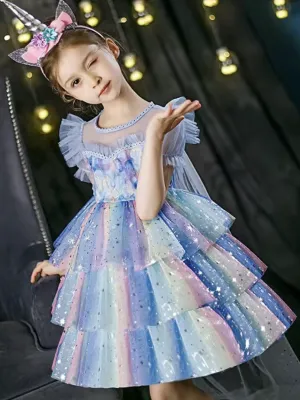 Starry Tiered Sparkle Tulle Dress