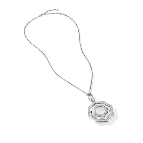 Stax Zig Zag Pendant Necklace in Sterling Silver with Diamonds, 18"
