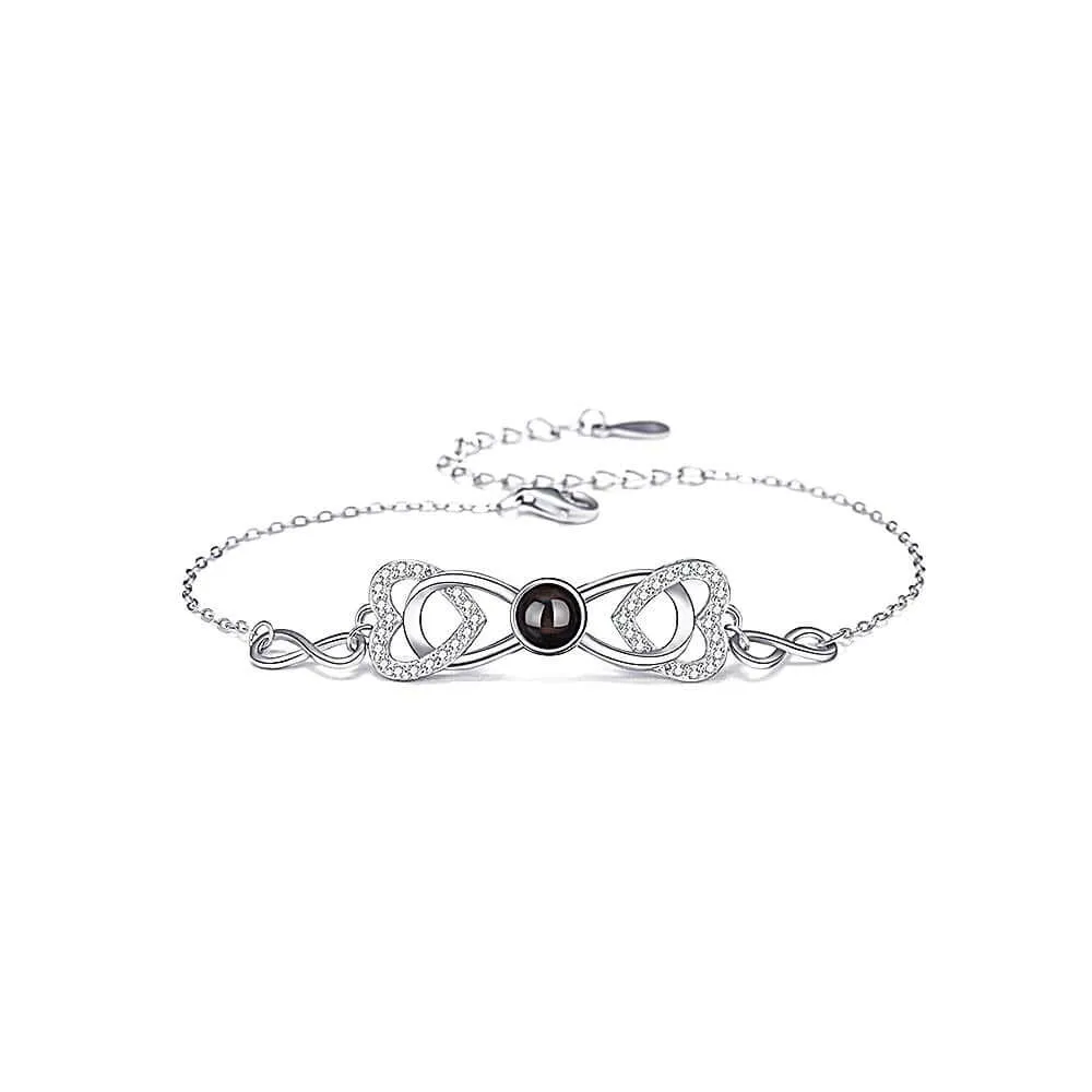 Sterling Silver Two Heart Personalized Heart Bracelet Felicity Bracelet with Picture Inside
