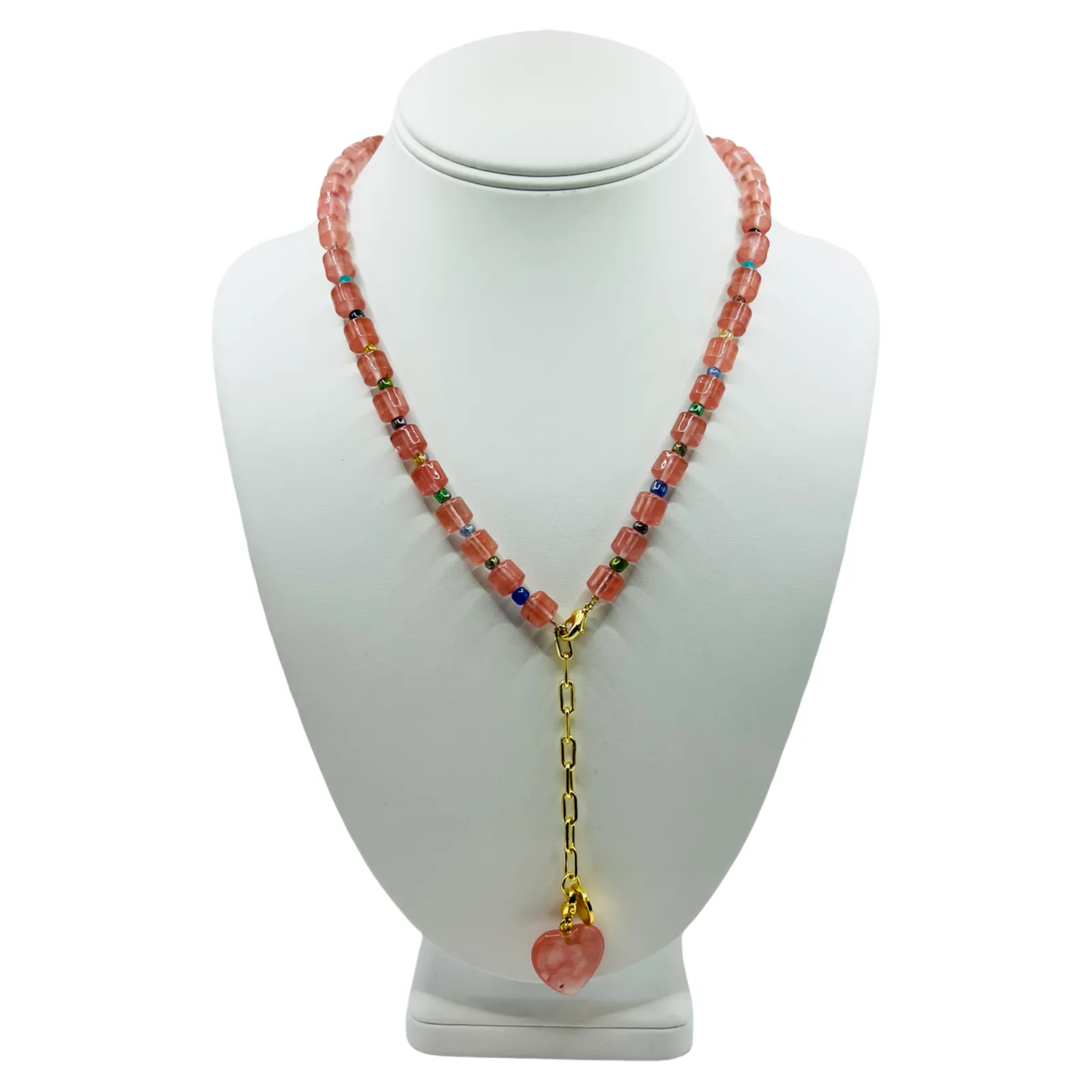 Stone Heart Necklace Cherry Quartz