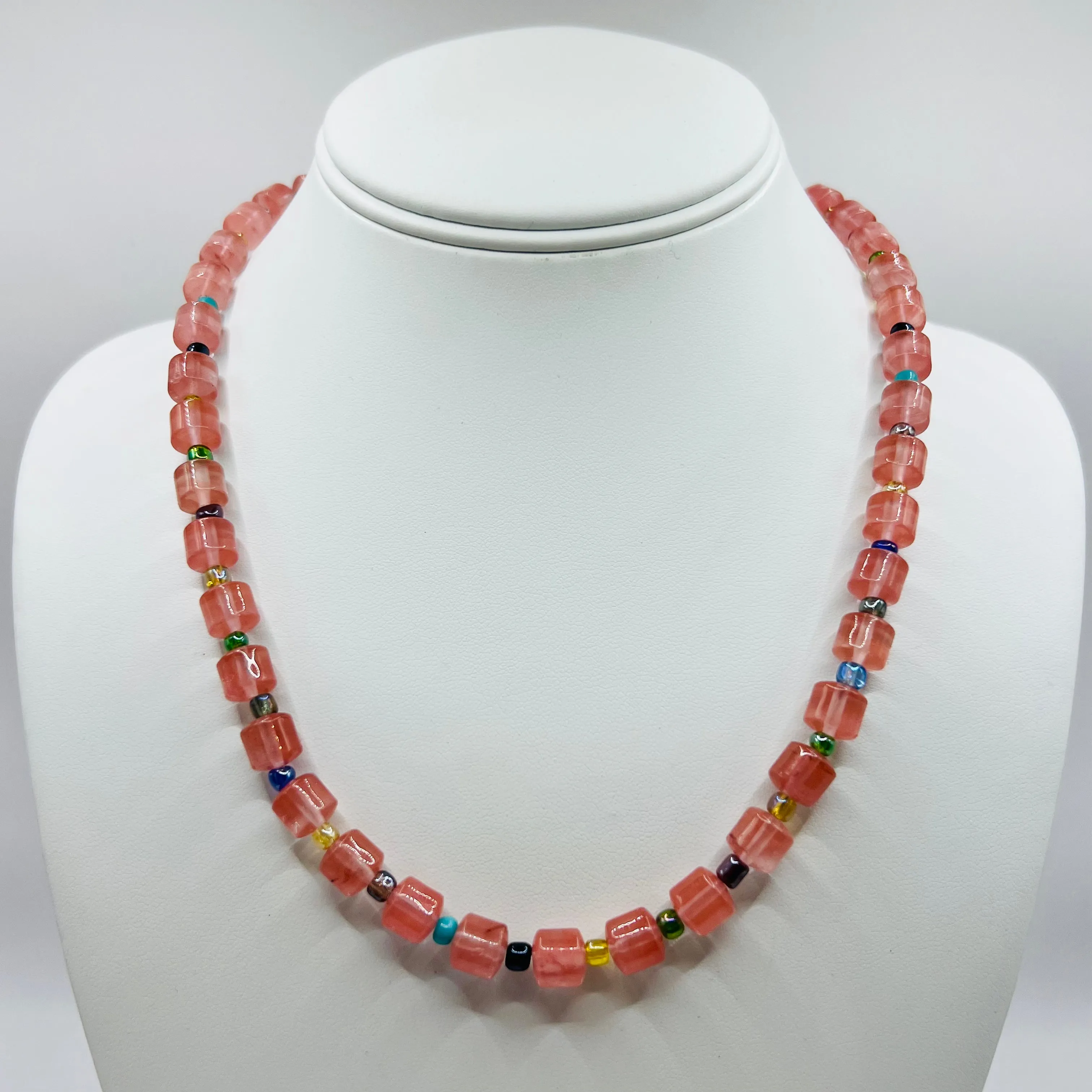 Stone Heart Necklace Cherry Quartz