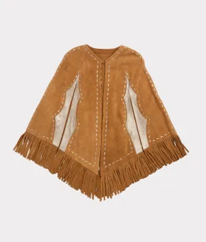 Sueded Fringe Cape :: Carmel