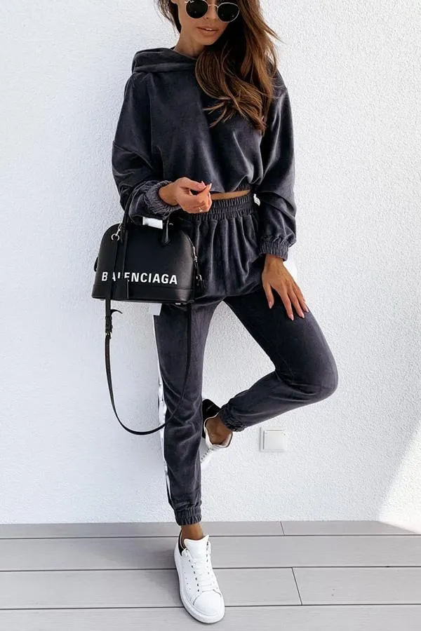 Sunday Chic Velvet Hoodies Top &Joggers Set