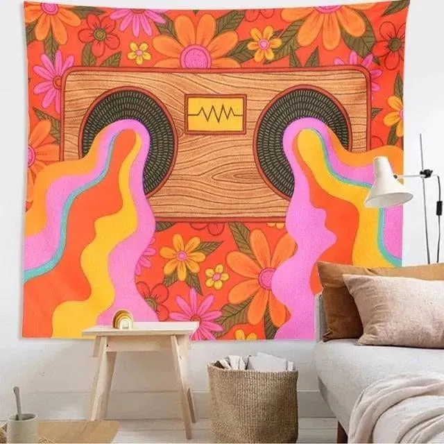 The 80s Aesthetic Colorful Tapestry