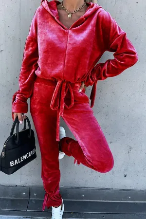 The Fashion Week Velvet Tie Front Hoodies &Joggers Set