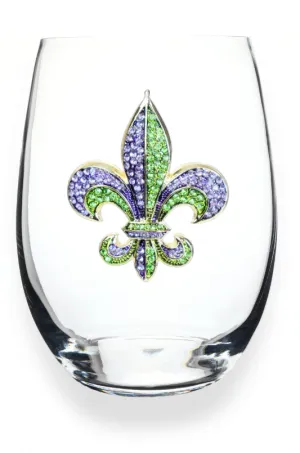 The Queens Jewels Purple and Green Fleur de Lis Stemless