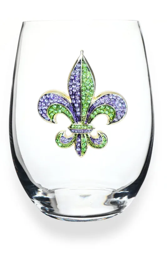The Queens Jewels Purple and Green Fleur de Lis Stemless