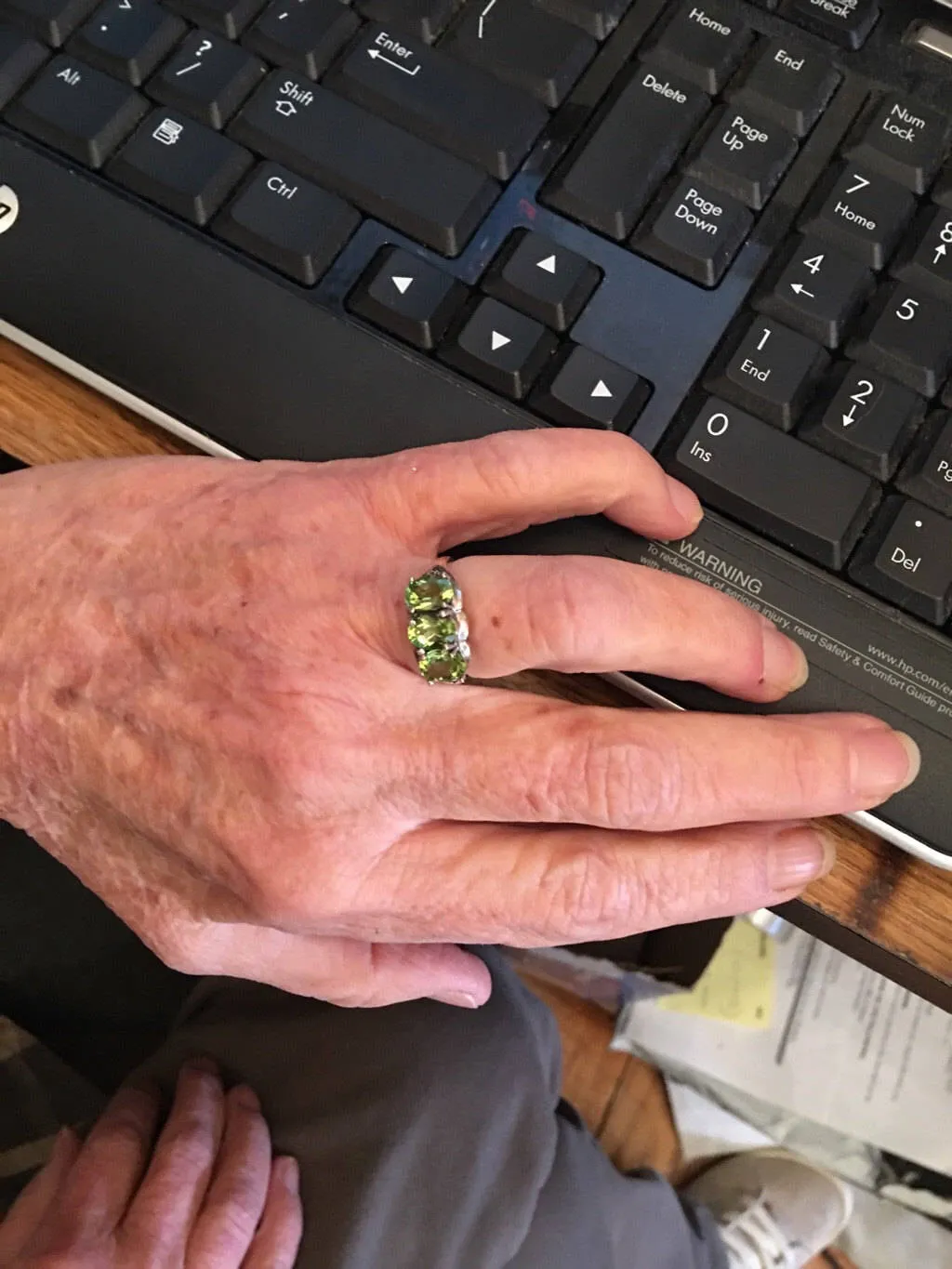 Three Stone Peridot and Sterling Silver Ring