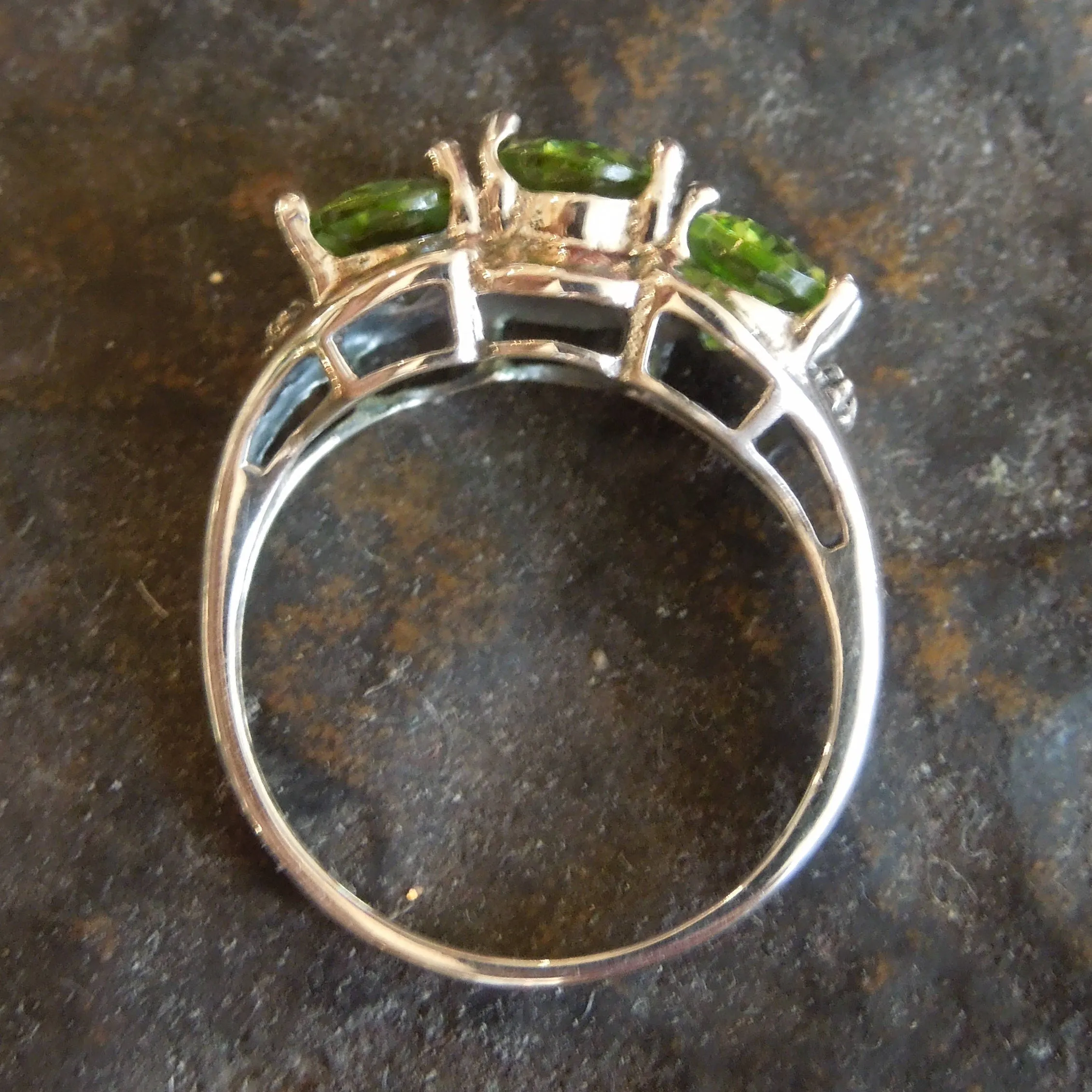 Three Stone Peridot and Sterling Silver Ring
