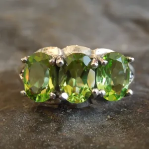 Three Stone Peridot and Sterling Silver Ring