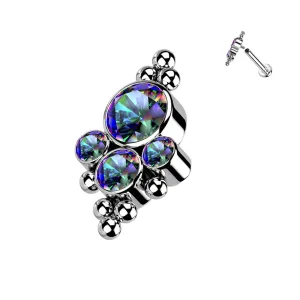 Titanium Internally Threaded Flat Back CZ Bezel and Beaded Ball Cluster Earring