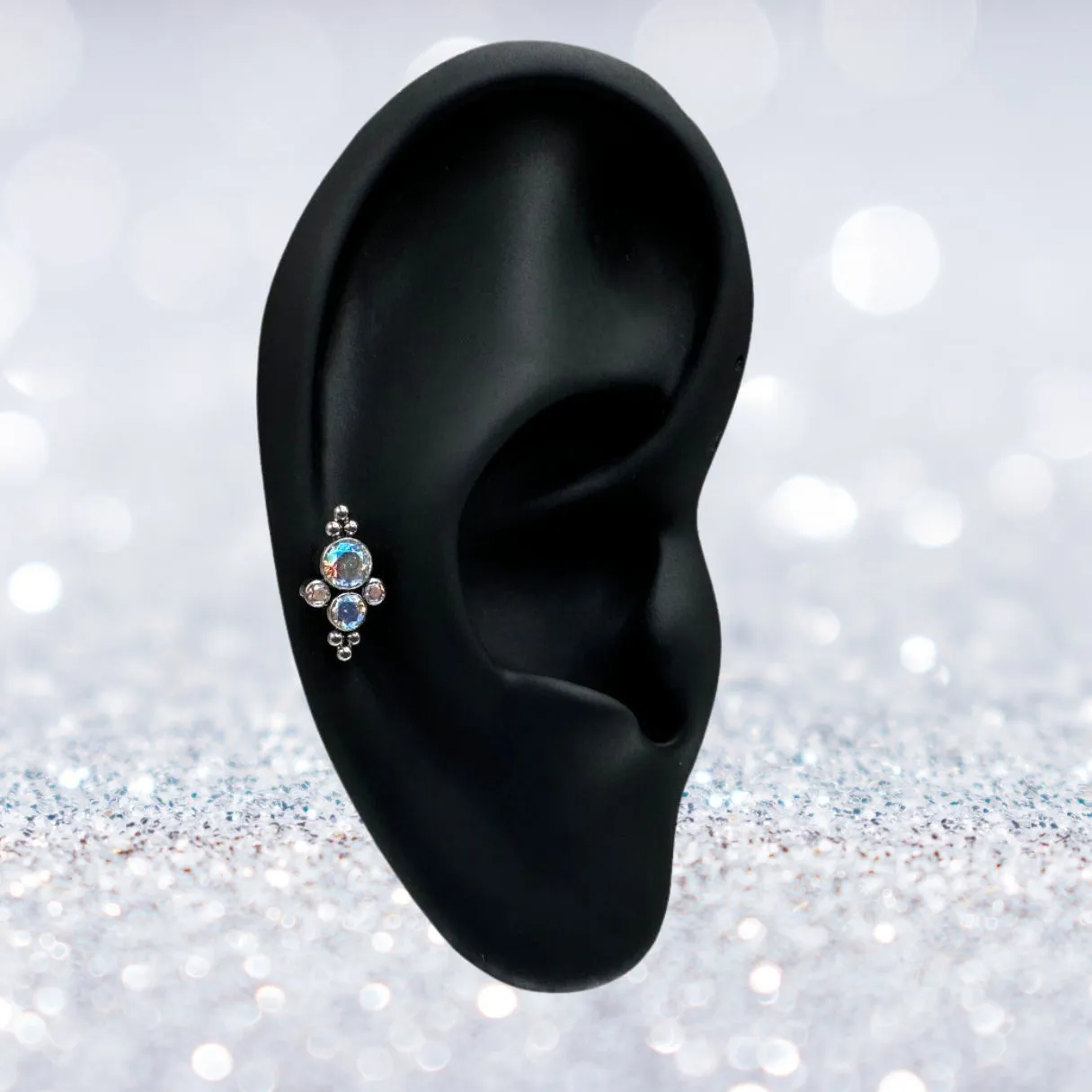 Titanium Internally Threaded Flat Back CZ Bezel and Beaded Ball Cluster Earring