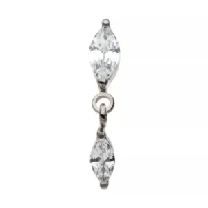 Titanium Internally Threaded Flat Back CZ Oval Dangle Earring
