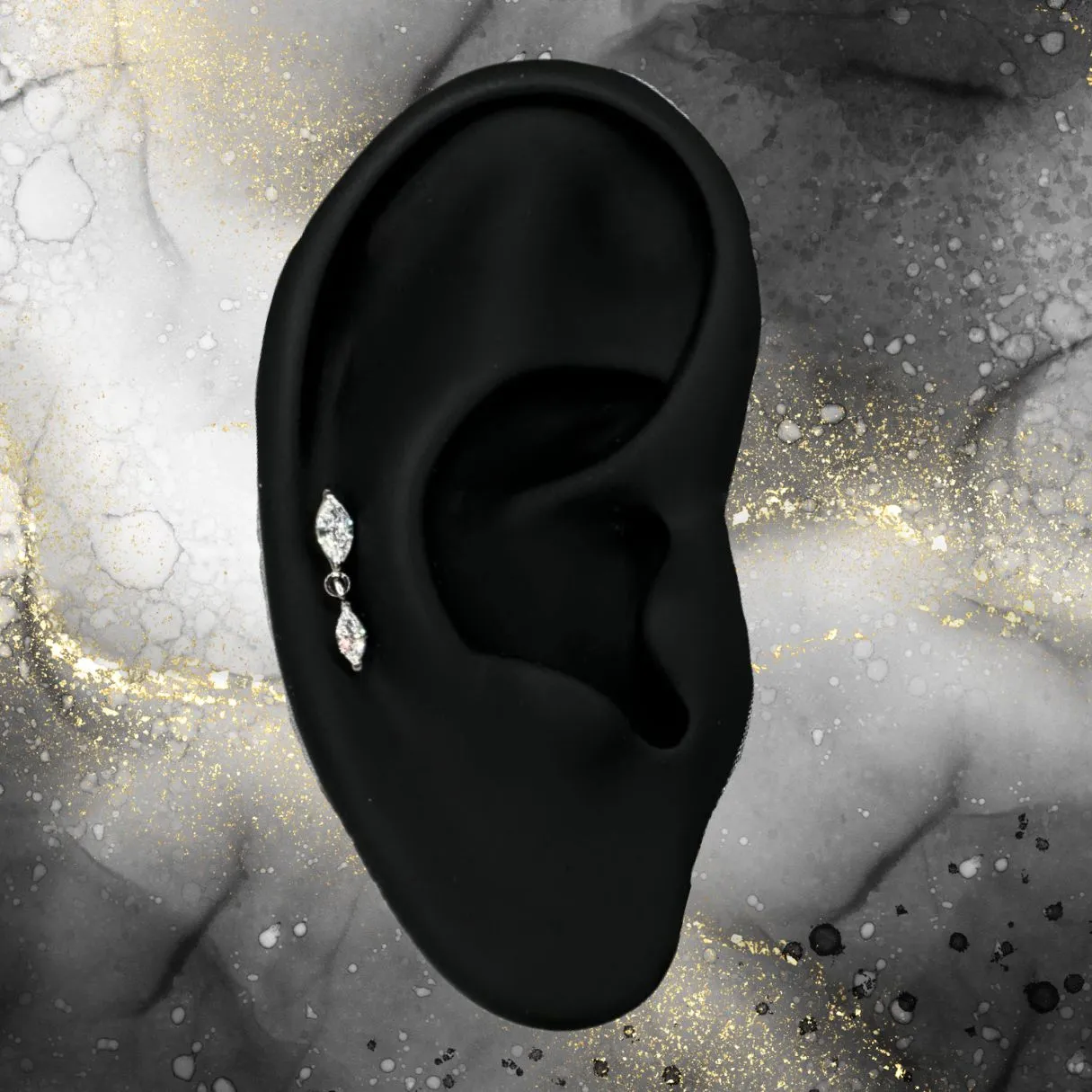 Titanium Internally Threaded Flat Back CZ Oval Dangle Earring
