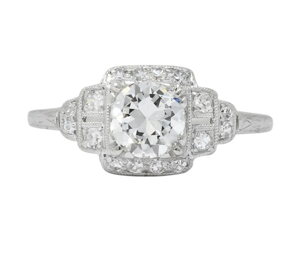 Traub Art Deco 0.85 CTW Diamond Platinum Engagement Ring