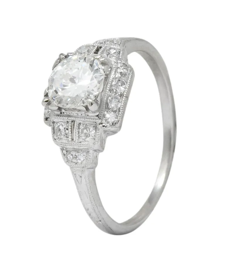 Traub Art Deco 0.85 CTW Diamond Platinum Engagement Ring