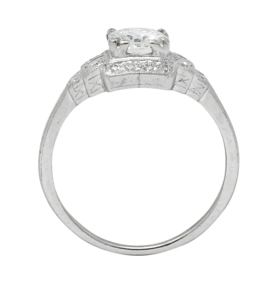 Traub Art Deco 0.85 CTW Diamond Platinum Engagement Ring