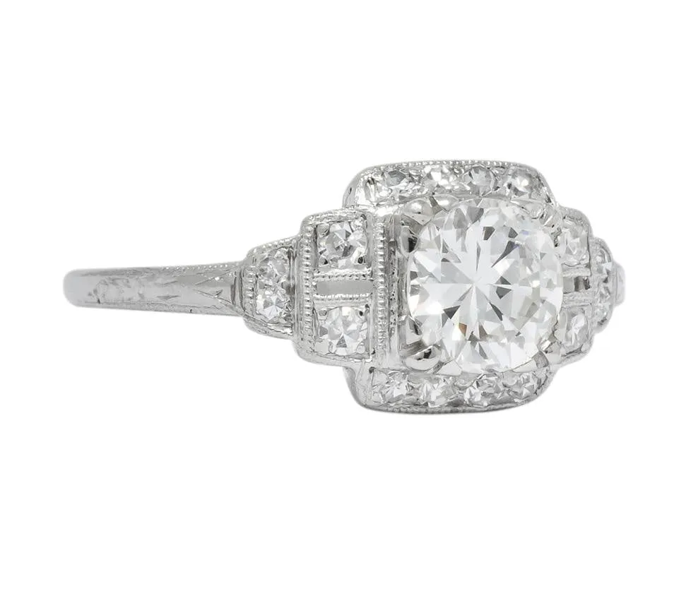 Traub Art Deco 0.85 CTW Diamond Platinum Engagement Ring