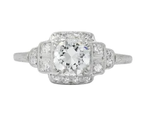 Traub Art Deco 0.85 CTW Diamond Platinum Engagement Ring