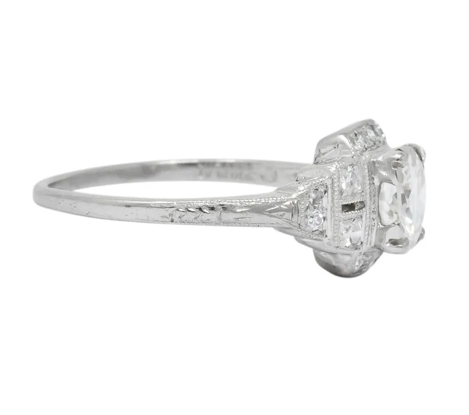 Traub Art Deco 0.85 CTW Diamond Platinum Engagement Ring