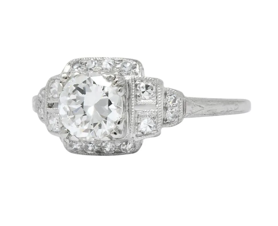 Traub Art Deco 0.85 CTW Diamond Platinum Engagement Ring