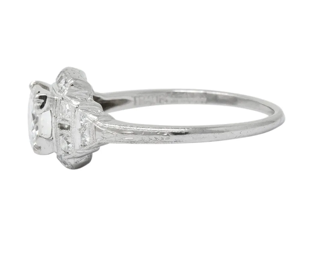 Traub Art Deco 0.85 CTW Diamond Platinum Engagement Ring