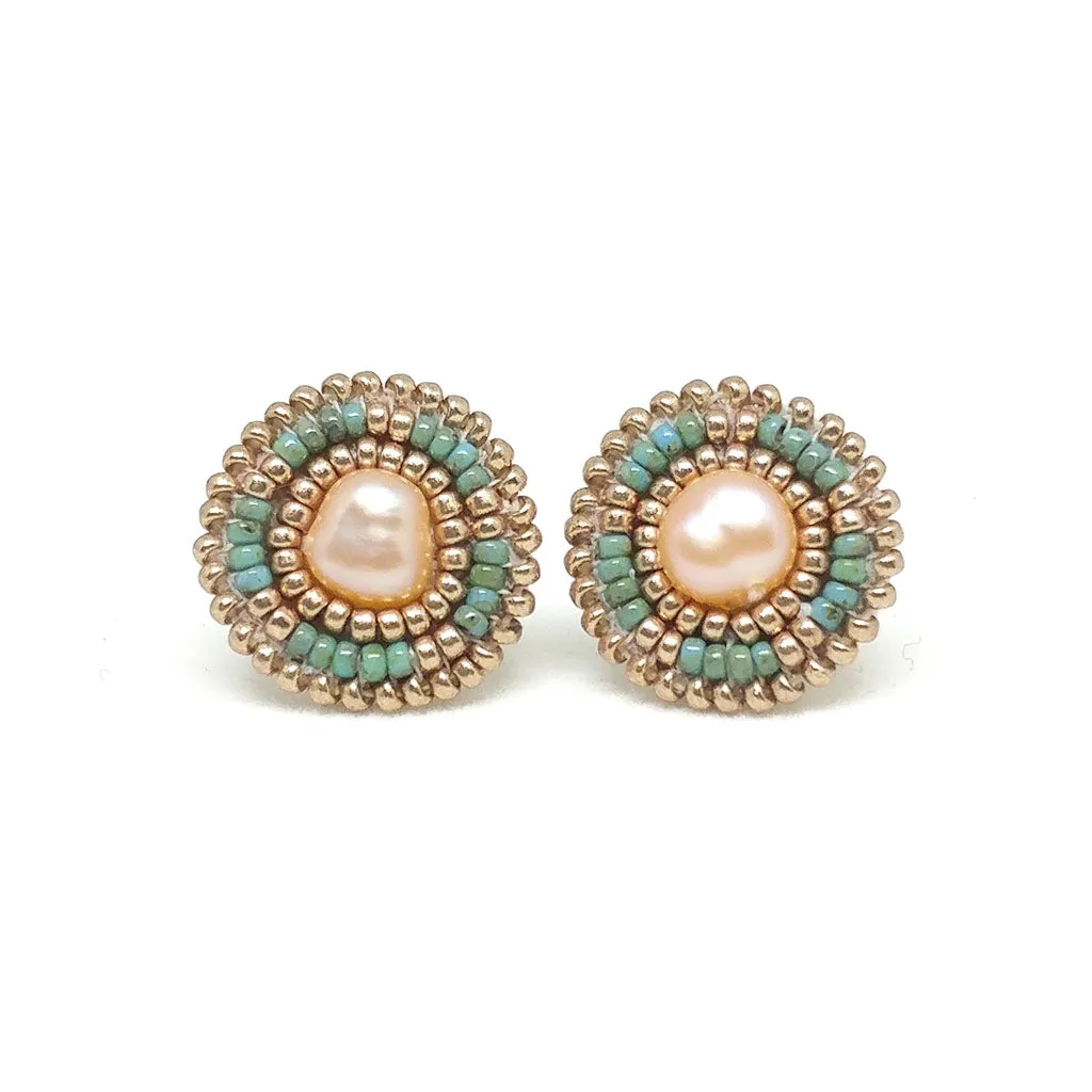 Turquoise Blue Classic Freshwater Pearl Stud Earrings
