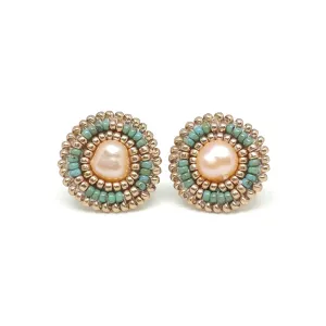 Turquoise Blue Classic Freshwater Pearl Stud Earrings