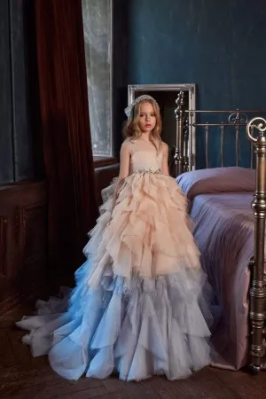 Two-tone Ruffle Ballgown Girls Birthday Dress in Ombre