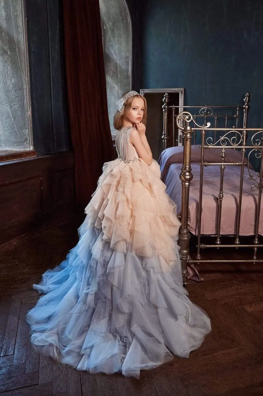 Two-tone Ruffle Ballgown Girls Birthday Dress in Ombre