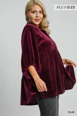 Vance Velvet Collared Tunic Dress - Plum