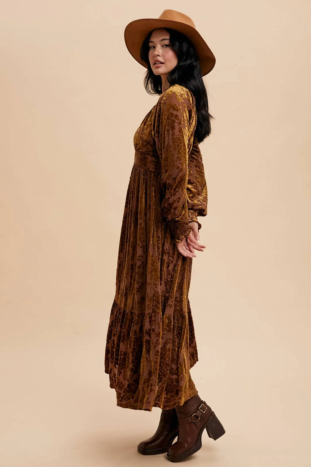 Velvet Burnout Maxi Dress Mocha