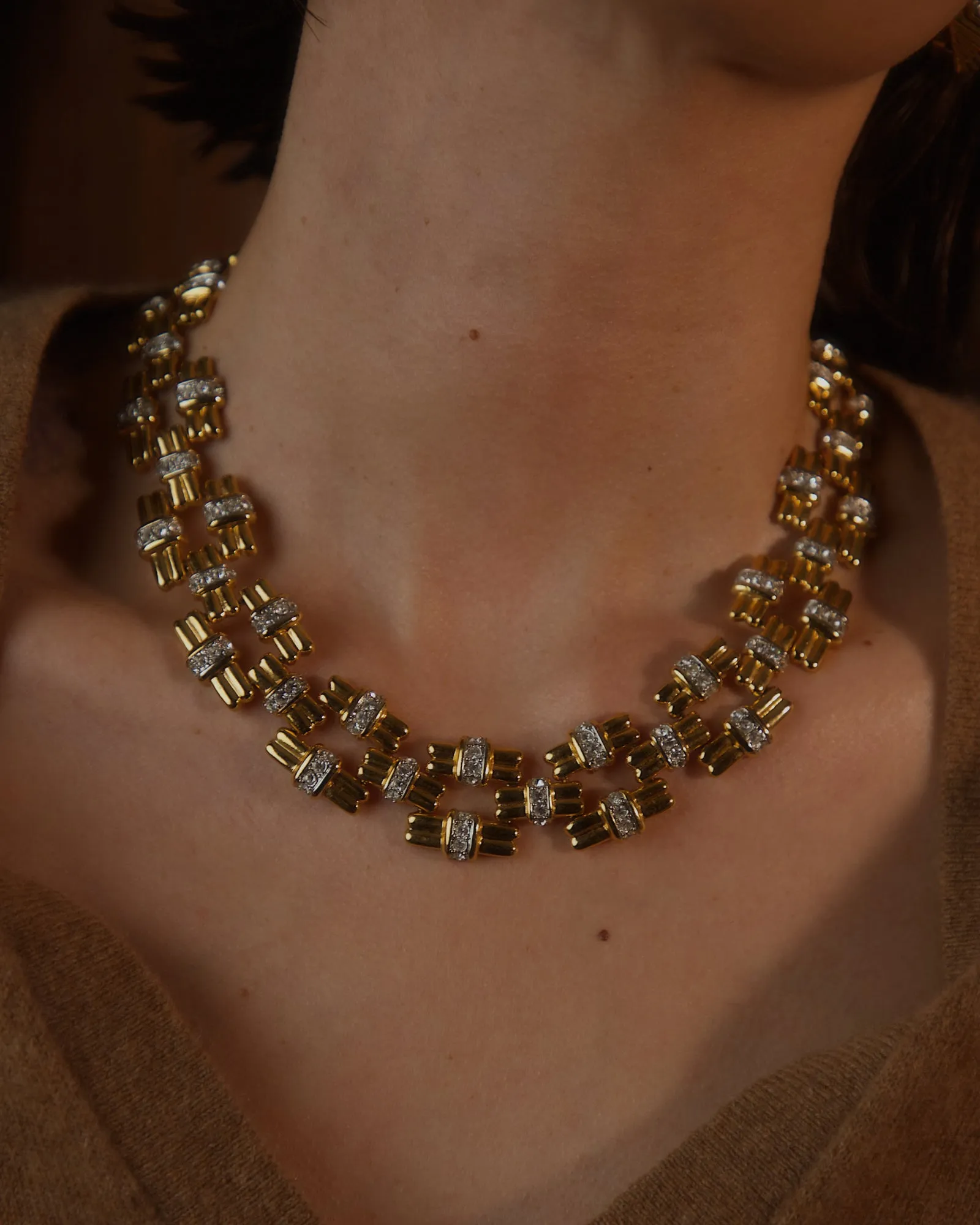 Vintage 90's Pavé Bar Link Statement Necklace